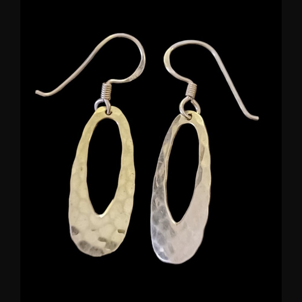 Hammered Oval Cutout Drop Earrings in Silver